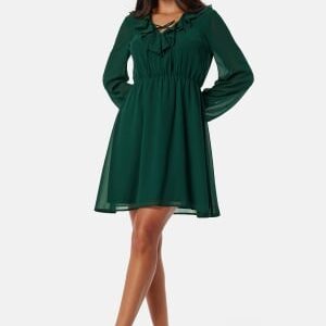 BUBBLEROOM V-neck Short Frill Dress Dark green S