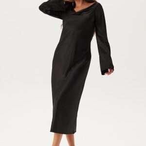 BUBBLEROOM Waterfall Midi Satin Dress Black 38