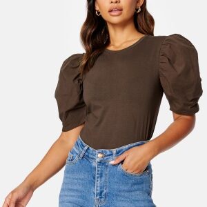 BUBBLEROOM Wesley puff sleeve top Brown XS