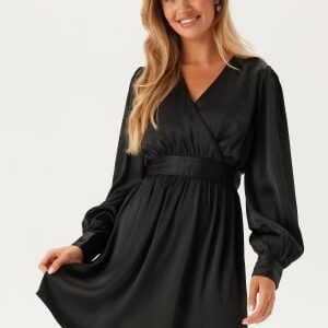 BUBBLEROOM Wrap L/S Structured Dress Black S