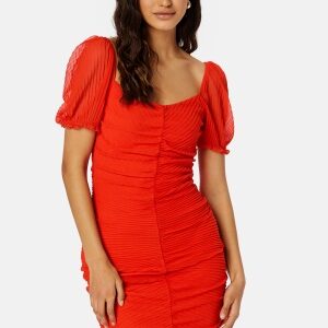 BUBBLEROOM Zia pleated mesh dress Red XS