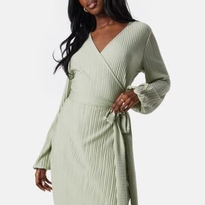 BUBBLEROOM Pleated Wrap Short Dress Dusty green S