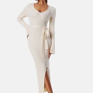 BUBBLEROOM Slit Knitted Midi Dress Cream XL