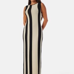 BUBBLEROOM Striped Sleeveless Knitted Dress Cream/Black XS