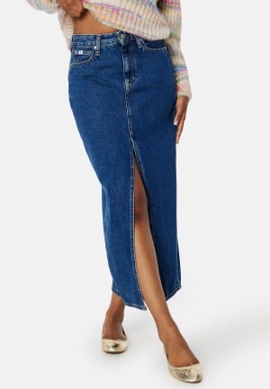 Calvin Klein Jeans Front Split Maxi Denim Skirt 1BJ Denim Dark 28