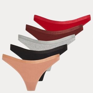 Calvin Klein Thong 5 Pack Blk/GRY/JNBRRY/CPR EARTH/RSTD  XS