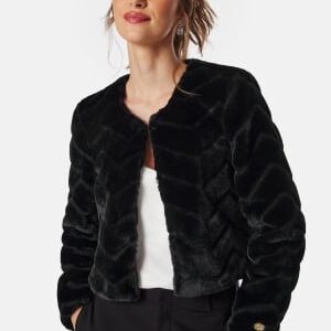 Chiara Forthi Short Party Faux Fur Jacket Black 36