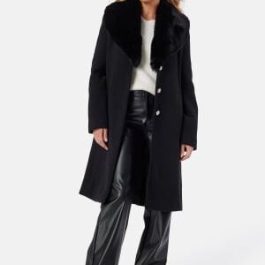 Chiara Forthi Fur Collar Wool Blend Coat Black S