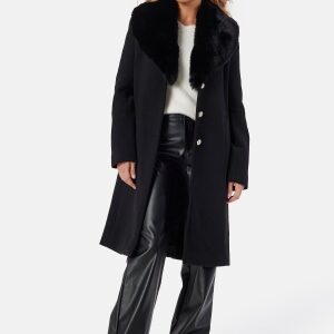 Chiara Forthi Fur Collar Wool Blend Coat Black XS