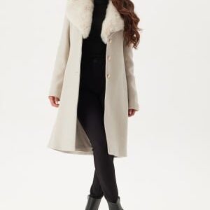 Chiara Forthi Fur Collar Wool Blend Coat Light beige XS