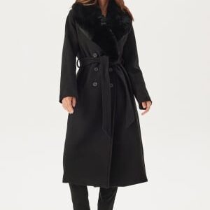 Chiara Forthi Fur Collar Belted Wool Blend Coat Black M