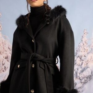 Chiara Forthi Hooded Wool Blend Coat Black XL