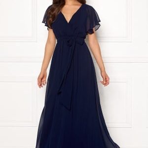 Goddiva Flutter Chiffon Dress Navy S (UK10)