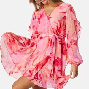 FOREVER NEW Cinzia Ruffle Mini Dress Pink/Orange 40