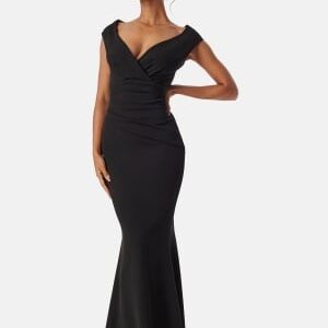 Goddiva Bardot Pleat Maxi Dress Black XS (UK8)