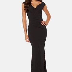 Goddiva Bardot Pleat Maxi Dress Black XXL (UK18)