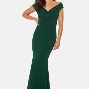 Goddiva Bardot Pleat Maxi Dress Green XS (UK8)