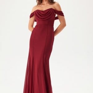 Goddiva Chiffon Off Shoulder Maxi Dress Berry L (UK14)