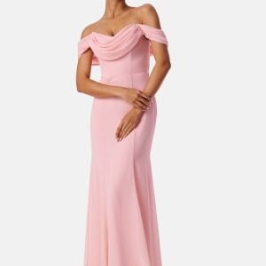 Goddiva Chiffon Off Shoulder Maxi Dress Blush XL (UK16)