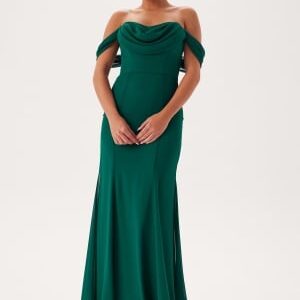 Goddiva Chiffon Off Shoulder Maxi Dress Dark Green S (UK10)