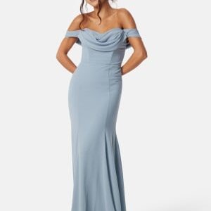 Goddiva Chiffon Off Shoulder Maxi Dress Light blue XL (UK16)