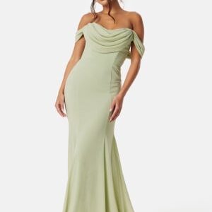 Goddiva Chiffon Off Shoulder Maxi Dress Light green L (UK14)