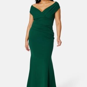 Goddiva Curve Bardot Pleat Maxi Dress Emerald 50 (UK22)