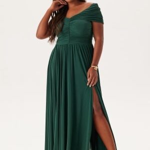 Goddiva Curve Bardot Rouched Maxi With Split Green 46 (UK18)