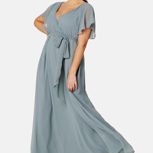 Goddiva Curve Flutter Sleeve Chiffon Maxi Curve Dress Blue 46 (UK18)