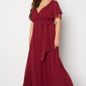 Goddiva Curve Flutter Sleeve Chiffon Maxi Curve Dress Wine-red 46 (UK18)