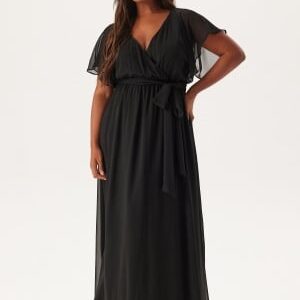 Goddiva Curve Flutter Sleeve Chiffon Maxi Curve Dress Black 46 (UK18)