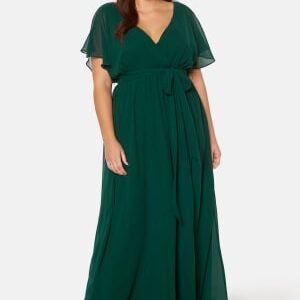 Goddiva Curve Flutter Sleeve Chiffon Maxi Curve Dress Green 50 (UK22)