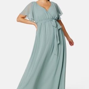 Goddiva Curve Flutter Sleeve Chiffon Maxi Curve Dress Sage Green 50 (UK22)