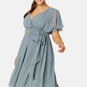 Goddiva Curve Flutter Sleeve Chiffon Midi Dress Blue 50 (UK22)