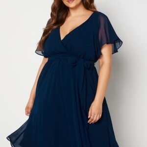 Goddiva Curve Flutter Sleeve Chiffon Midi Dress Navy 50 (UK22)