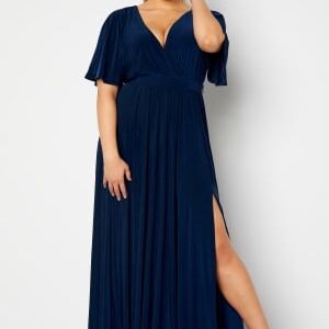 Goddiva Curve Flutter Sleeve Maxi Dress Navy 50 (UK22)