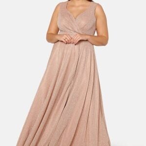 Goddiva Curve Glitter Wrap Front Maxi Curve Dress With Split Nude 44 (UK16)