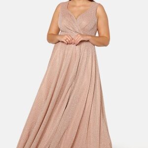 Goddiva Curve Glitter Wrap Front Maxi Curve Dress With Split Nude 46 (UK18)