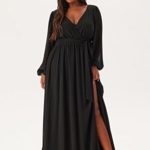 Goddiva Curve Long Sleeve Chiffon Maxi Curve Dress Black 46 (UK18)