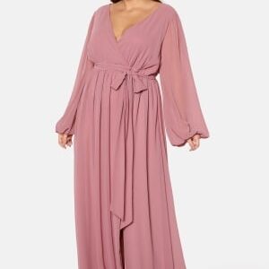 Goddiva Curve Long Sleeve Chiffon Maxi Curve Dress Purple 48 (UK20)