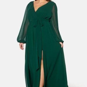 Goddiva Curve Long Sleeve Chiffon Maxi Curve Dress Green 52 (UK24)