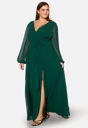 Goddiva Curve Long Sleeve Chiffon Maxi Curve Dress Green 50 (UK22)