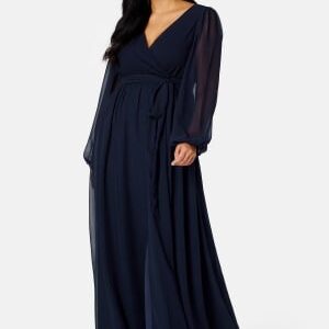 Goddiva Curve Long Sleeve Chiffon Maxi Curve Dress Navy 54 (UK26)