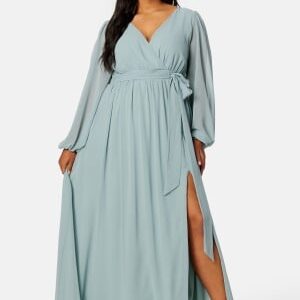 Goddiva Curve Long Sleeve Chiffon Maxi Curve Dress Dusty green 52 (UK24)