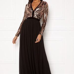 Goddiva Deep V Sequin Maxi Dress Champagne XS (UK8)