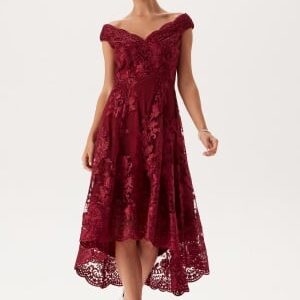 Goddiva Embroidered Lace Dress Wine-red S (UK8)