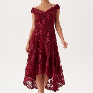 Goddiva Embroidered Lace Dress Wine-red XS (UK6)