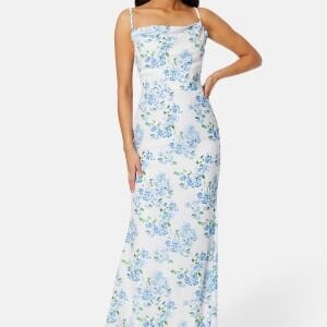 Goddiva Floral Chiffon Cowl Neck Maxi Dress Blue XL (UK16)