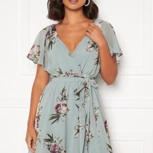 Goddiva Floral Flutter Dress Duck Egg XS (UK8)