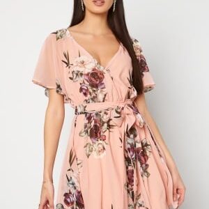 Goddiva Floral Flutter Dress Peach XL (UK16)